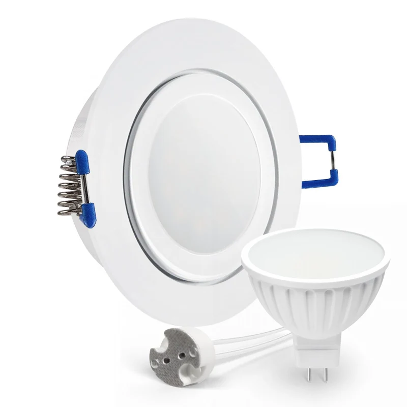 LED Einbaustrahler Spot Feuchtraum IP44 weiß rund Glas Lochmaß Ø 60mm - 75mm GU5.3 MR16 12V