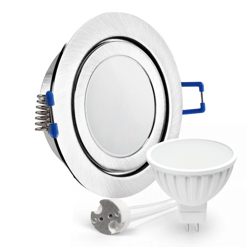 LED Einbaustrahler Spot Feuchtraum IP44 Edelstahl gebürstet rund Glas Lochmaß Ø 60mm - 75mm GU5.3 MR16 12V