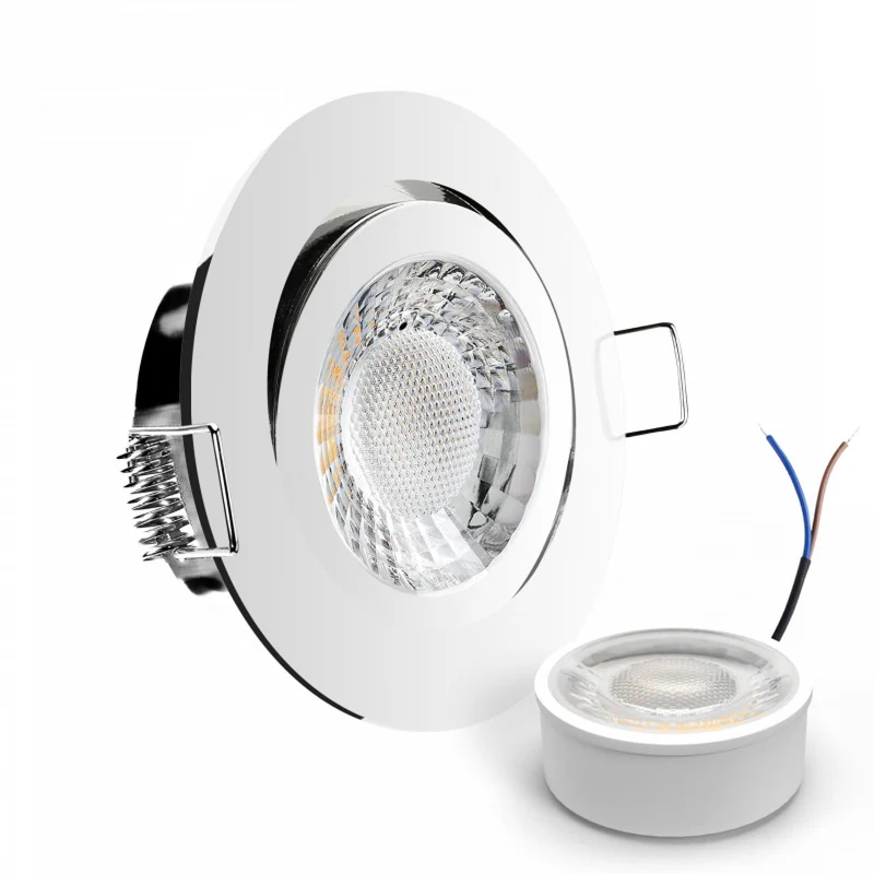LED Einbaustrahler Spot Chrom glänzend rund 360° schwenkbar Lochmaß Ø 68mm - 75mm geringe Einbautiefe flach 230V