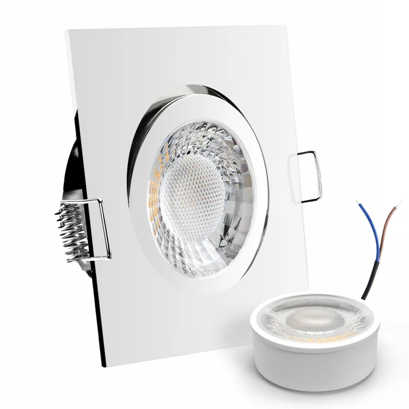 LED Einbaustrahler Spot Chrom glänzend eckig 30° schwenkbar Lochmaß Ø 68mm - 80mm geringe Einbautiefe flach 230V