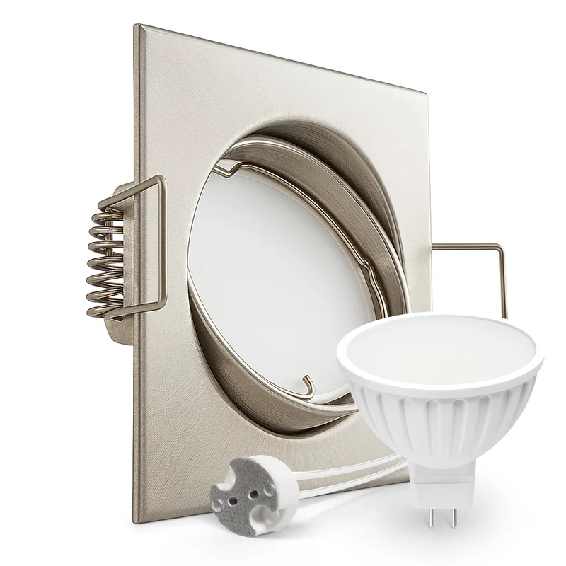 LED Einbaustrahler Spot Edelstahl gebürstet eckig 30° schwenkbar Lochmaß Ø 68mm - 78mm GU5.3 MR16 12V