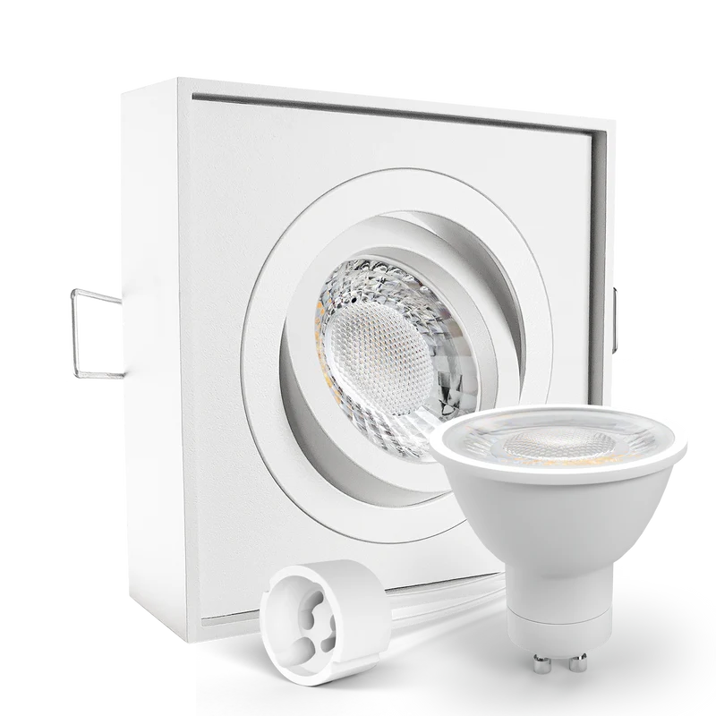 LED Aufbau Einbaustrahler weiß eckig 30° schwenkbar Lochmaß Ø 85mm - 90mm GU10 230V