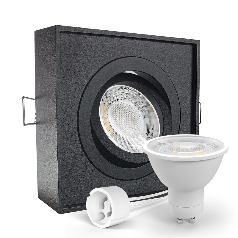 LED Aufbau Einbaustrahler schwarz eckig 30° schwenkbar Lochmaß Ø 85mm - 90mm GU10 230V