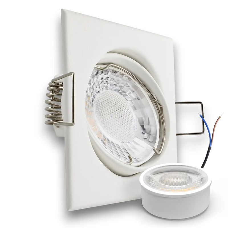 LED Einbaustrahler Spot weiß eckig 30° schwenkbar Lochmaß Ø 68mm - 78mm geringe Einbautiefe flach 230V